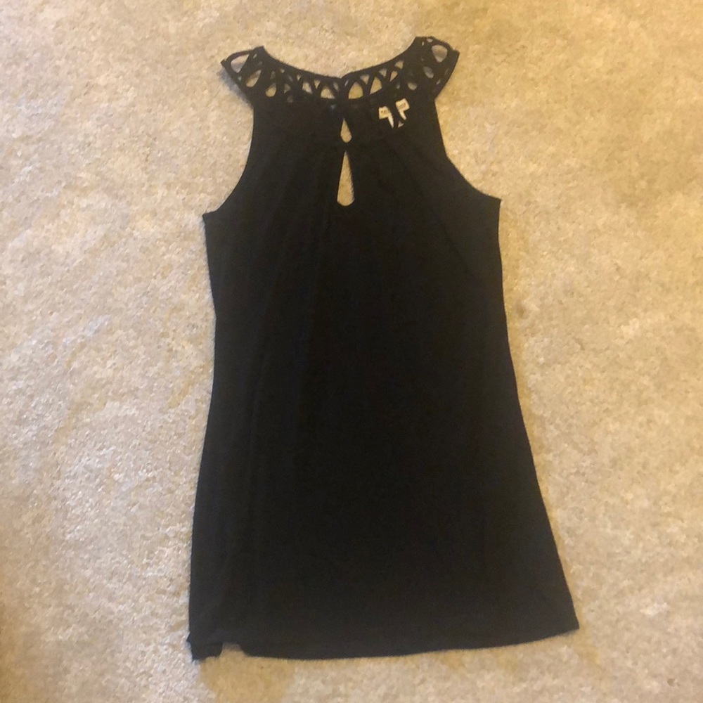 Black Tunic Top, Scalloped Neckline, Small